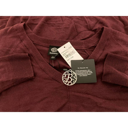 Bobeau Women's Classic V Neck Pullover Sweater Top Large Berry Red NWT High Low