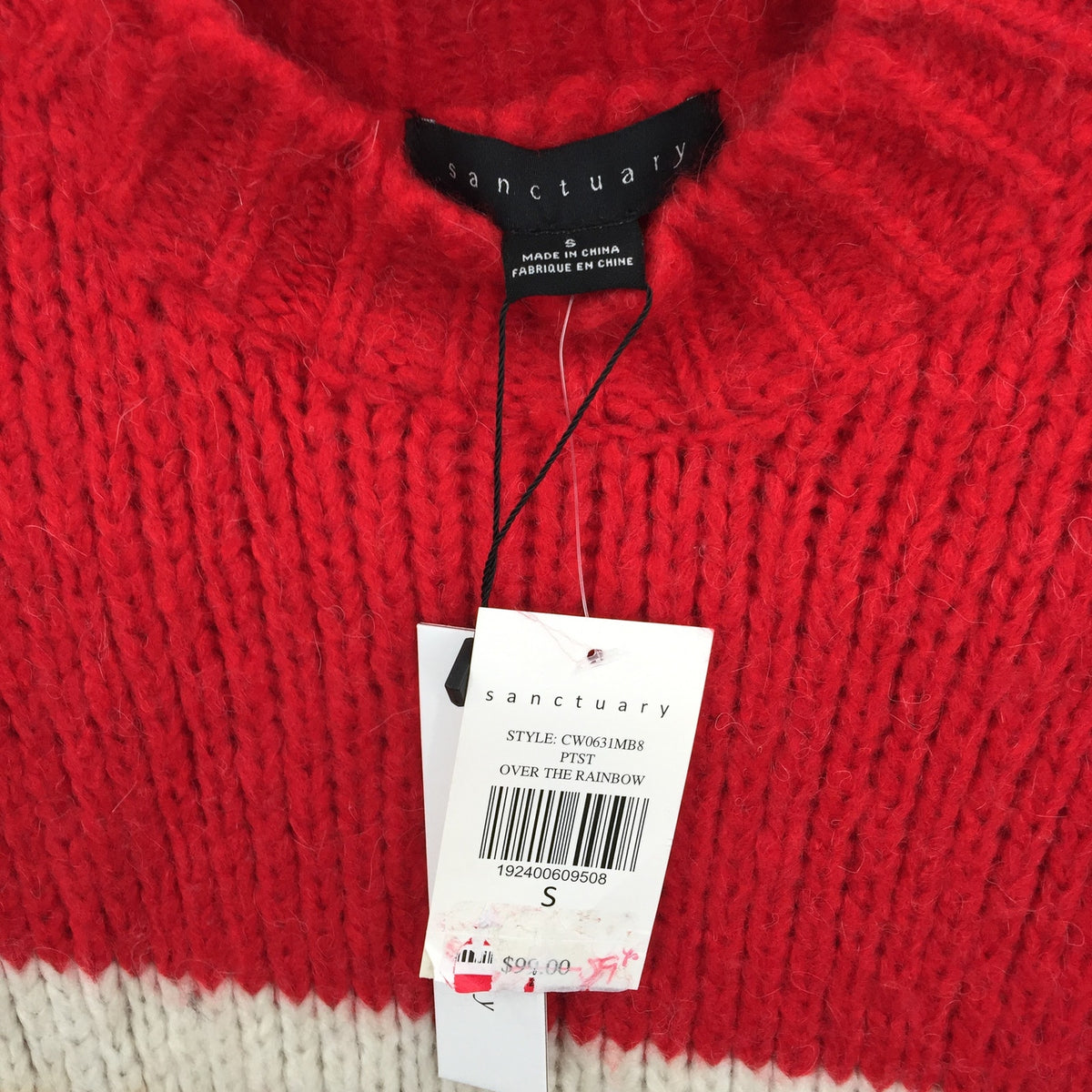 Sanctuary Party Stripe Over the Pullover Sweater Long Sleeve Rainbow Red Small