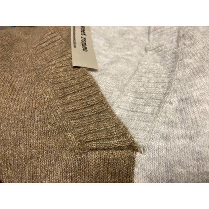 Sweet Romeo V-Neck Color Block Sweater Large Latte Heather Grey NEW Pullover