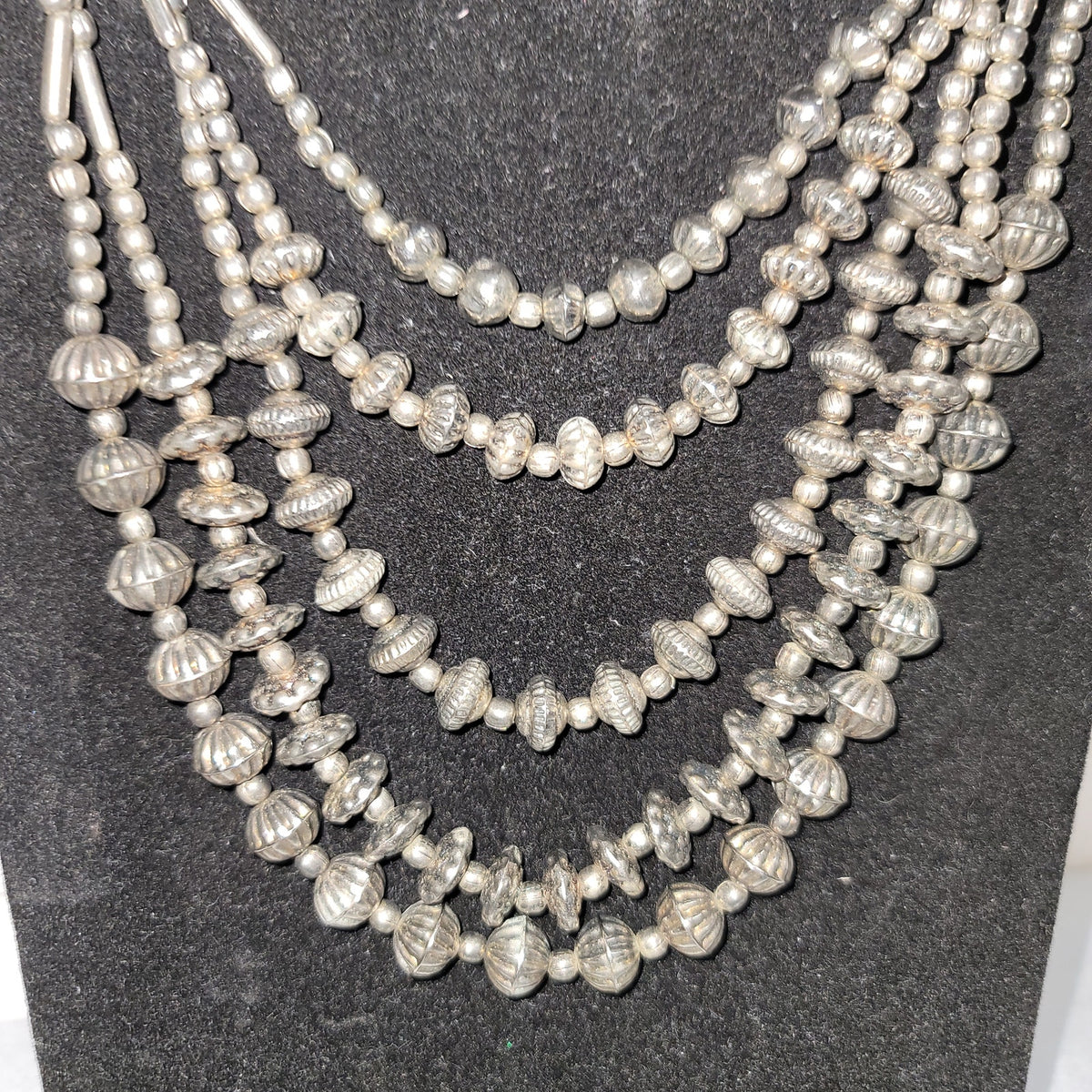 MultiTier silvertone beaded Necklace Vintage Costume Jewelry Fashion Icon COOL