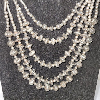 MultiTier silvertone beaded Necklace Vintage Costume Jewelry Fashion Icon COOL