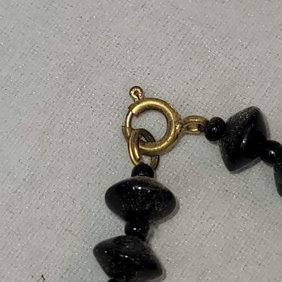 Vintage Necklace black obsidian 8" beaded in between discs glass