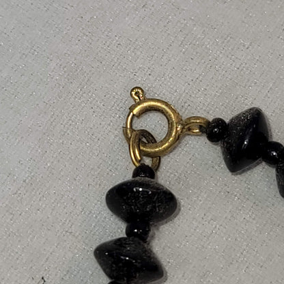 Vintage Necklace black obsidian 8" beaded in between discs glass