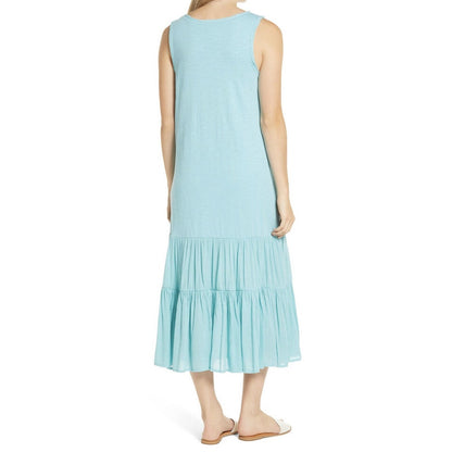 Caslon Sleeveless Scoop Neck Raw Edge Maxi Dress Size Small in Teal Shore NWT