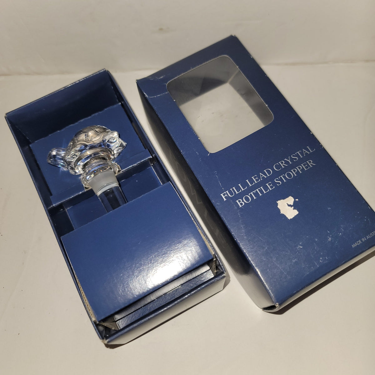 Towle Austria Full Lead Crystal TURTLE Wine Bottle Decanter Stopper flared NIB