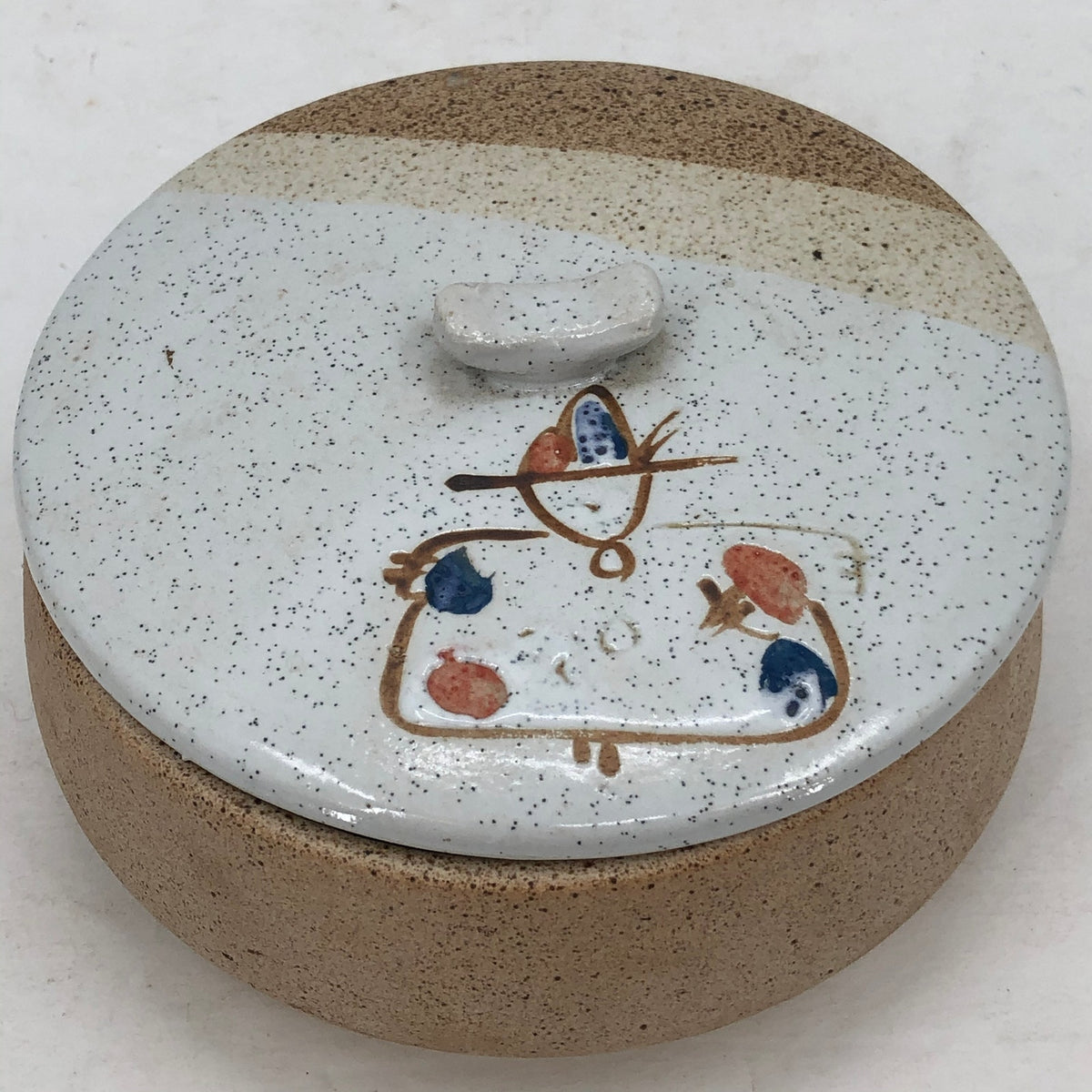 Vintage MCM art pottery Vanity powder trinket Bowl Lid Southwestern Desert Style