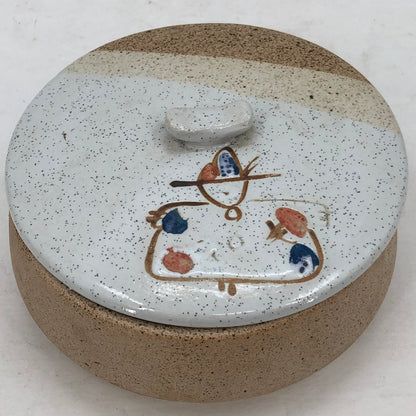 Vintage MCM art pottery Vanity powder trinket Bowl Lid Southwestern Desert Style