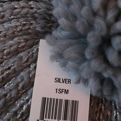 DKNY $40 Gray Stud Metallic Ribbed Silver Pompom Beanie hAT wINTER toboggan hat