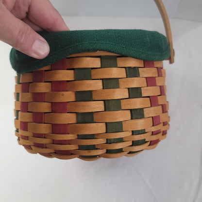Longaberger berry basket handle wood green red tan Handmade 2003 w/ insert