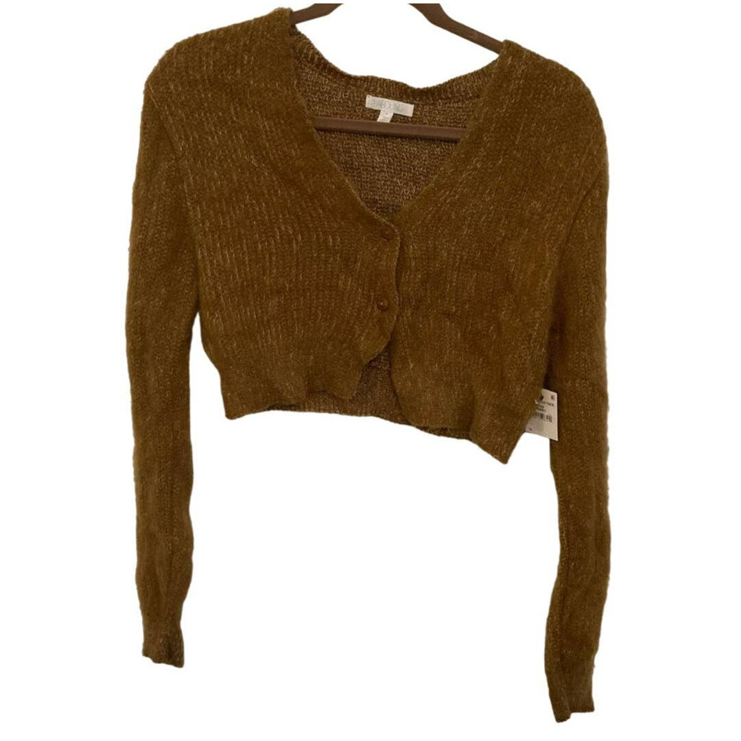 Abound Crop Deep V-Neck Cardigan Sweater Sz Medium in Rust Amber NWT