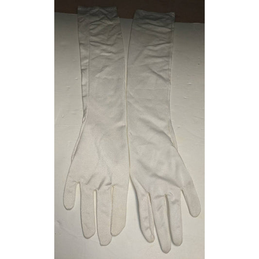 Vintage White Satin Texture Dinner Opera Gloves 20" Unknown Brand Size 5 or 6