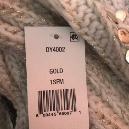 DKNY NEW Chunky Knit Scarf White Gold Metallic Stud Embellishment Winter Wrap
