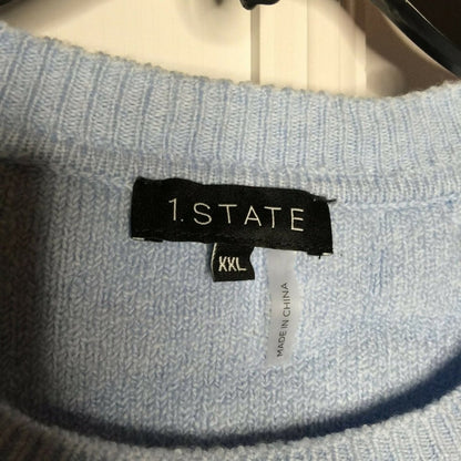 1.State Crew Neck Pullover Sweater XX-Large Blue Fringe 2XL NEW long sleeve