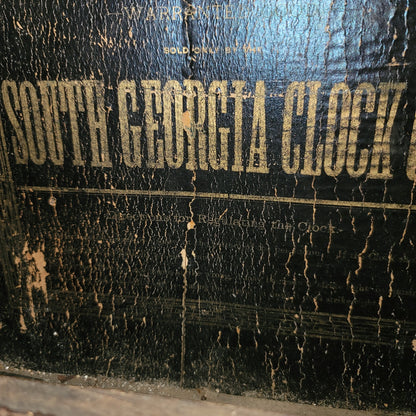 South Georgia Clock Co. Table wood clock damaged walnut veneer case key pendulum