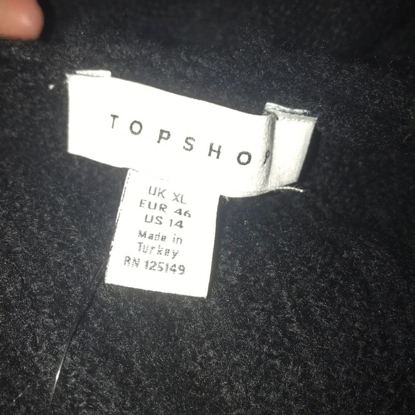 TOPSHOP Black Rib Trim Open Front Cardigan US 14 Oversized knee length UK-XL