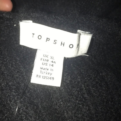 TOPSHOP Black Rib Trim Open Front Cardigan US 14 Oversized knee length UK-XL