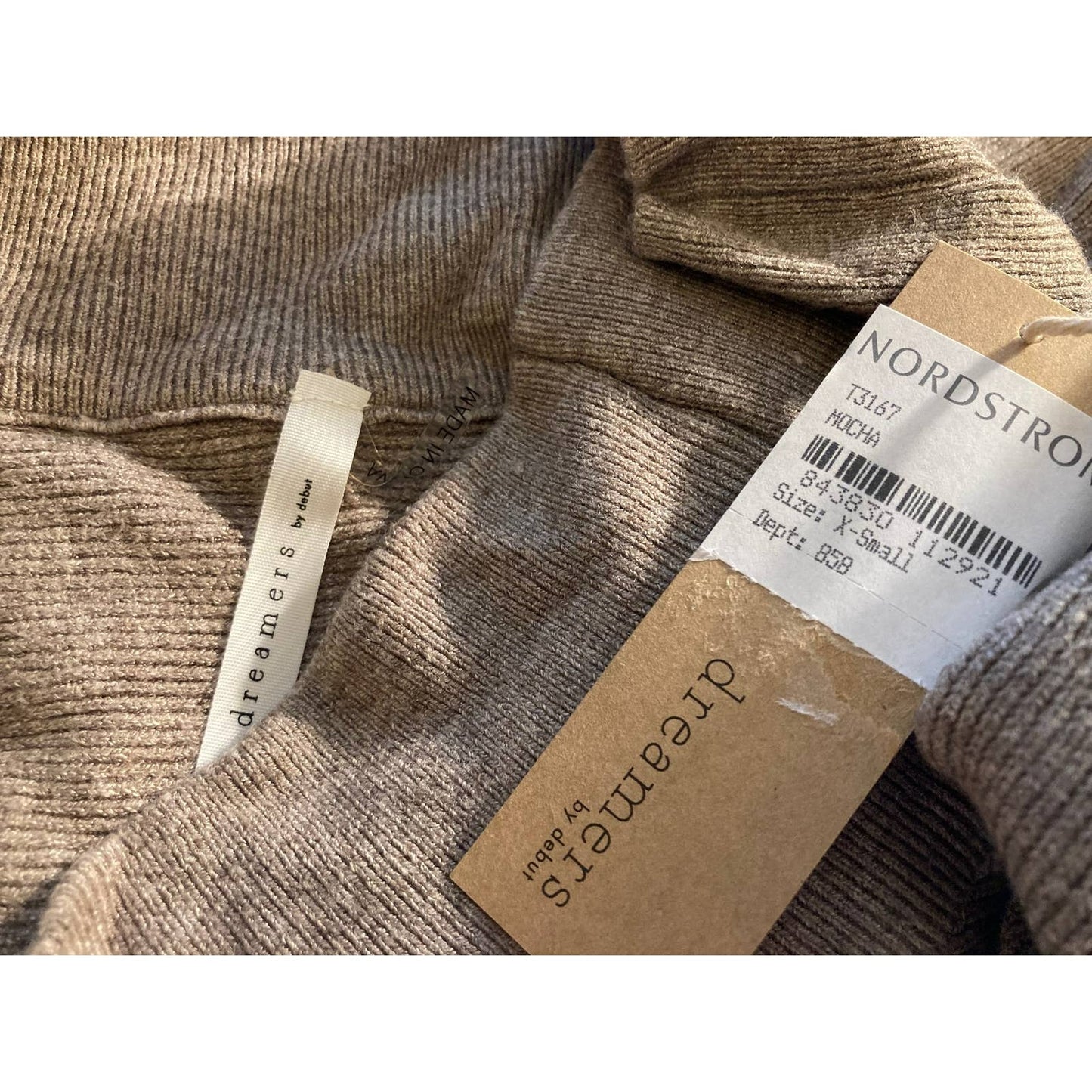 Dreamers by Debut Off Shoulder Rib Knit Sweater Top XS/Extra Small in Mocha NWT