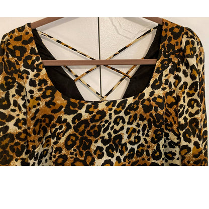 Kenedik Animal Print Square Neck Crisscross V-Back Mini Dress Sz Small Multi NWT