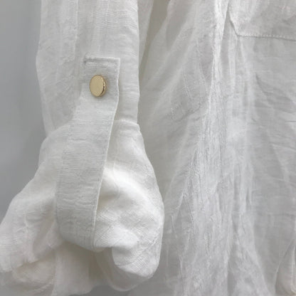 Thalia Sodi Front Button Knot Tie Blouse Shirt Top Roll Tab Sleeves White Large