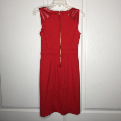 ICE  Sheath Dress Sleeveless Faux Leather Scoop Neck Back Zip Solid Red Size 4