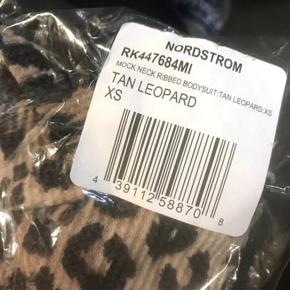 Abound NWT Tan Ribbed Mock Neck Leopard Long sleeve Bodysuit XS NEW Casual