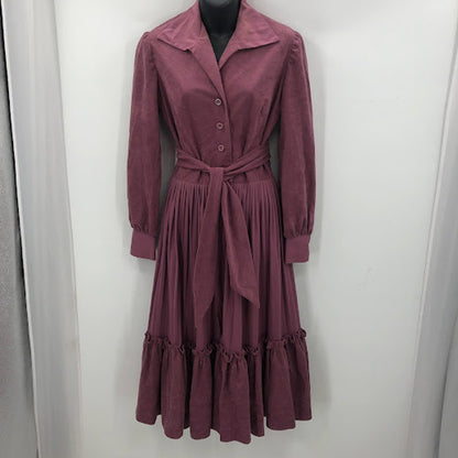 HERMAN MARCUS vintage wine/purple dress belt long sleeve M/L Fit Flare