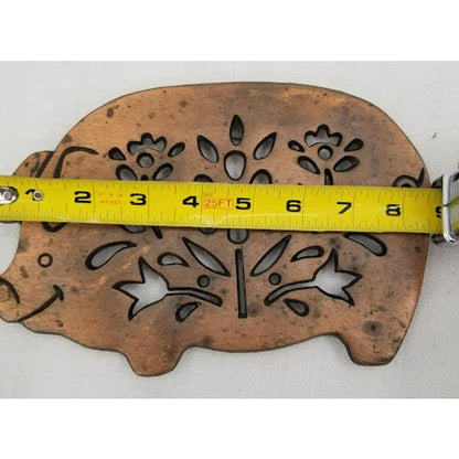 Lot of 3 Vintage Coppertone Iron Kitchen Trivets Pig Basket Kettle Teapot Footed