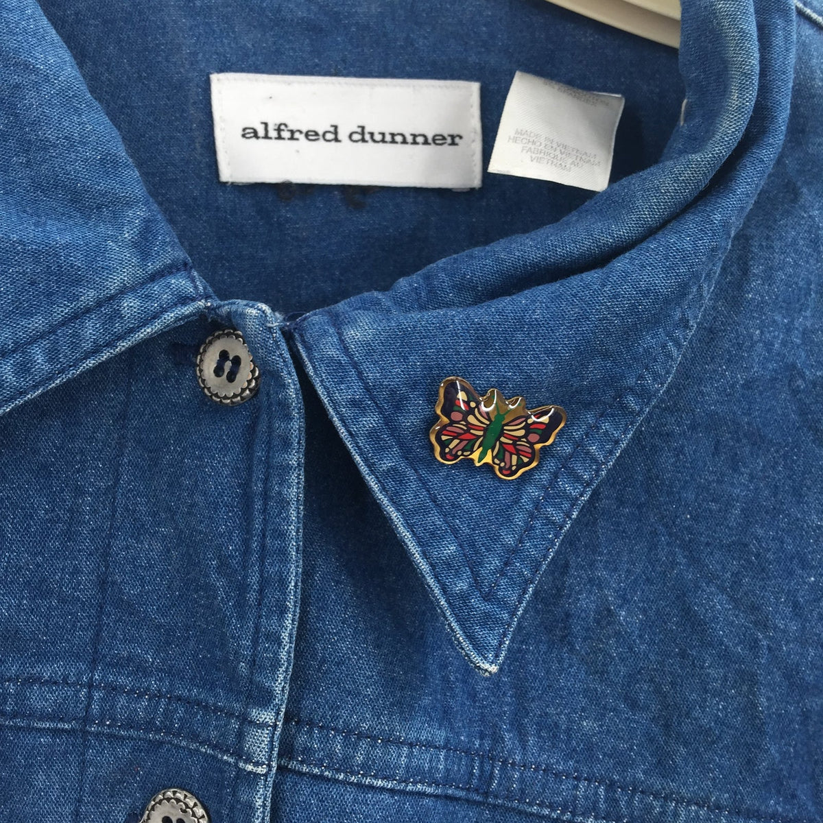 Alfred Dunner Embroidered  Flowers Denim Jacket Long Sleeves Blue Size 16