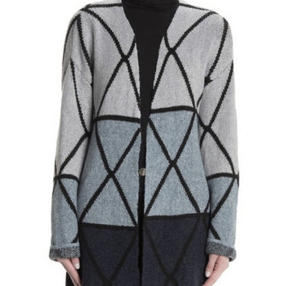 Joseph Open Front Cardigan Sweater Long Sleeve geometric design large NEW