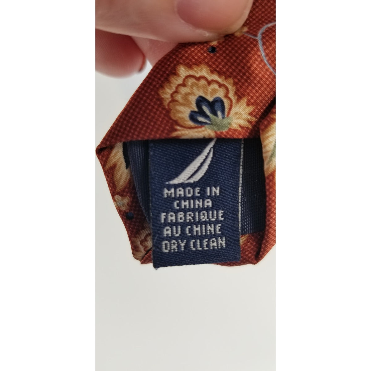 Nautica Vintage Mens Silk Neck Tie 58" Orange Floral 80s 90s wide