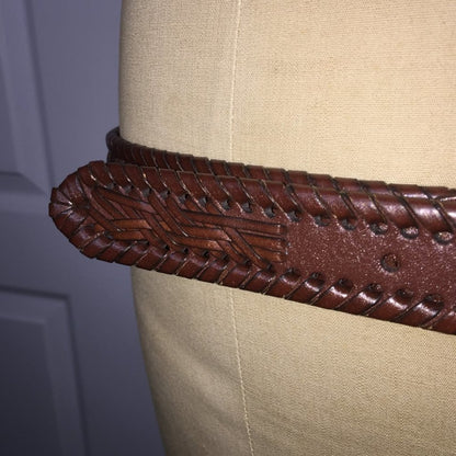 Bryant Togs Men Size 38 DARK Brown Faux Leather Braided Belt Golden Brass Buckle