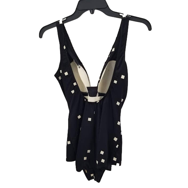 Vintage Maxine of Hollywood One Piece Swim Suit Black White Square Size 14 1960s