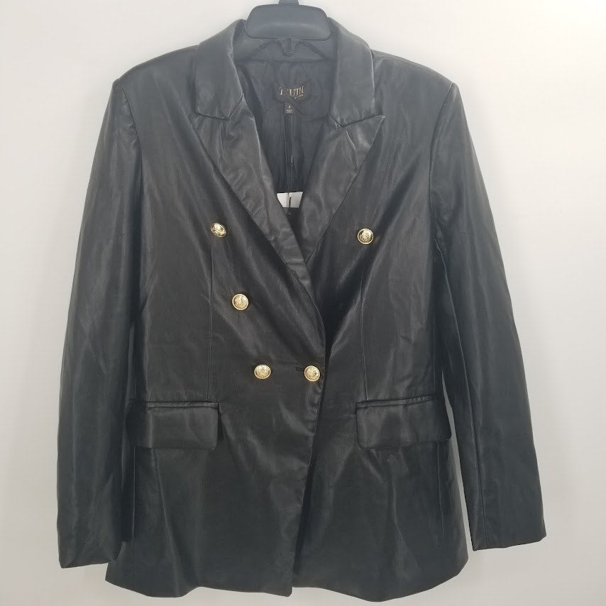 Truth by Republic Faux Black Leather Jacket Gold Buttons SOFT Coat SUPER SOFT