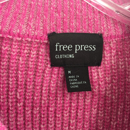 Free Press Womens Plaited Puff Sleeve Sweater Pink Cyclamen High Neck Medium NWT
