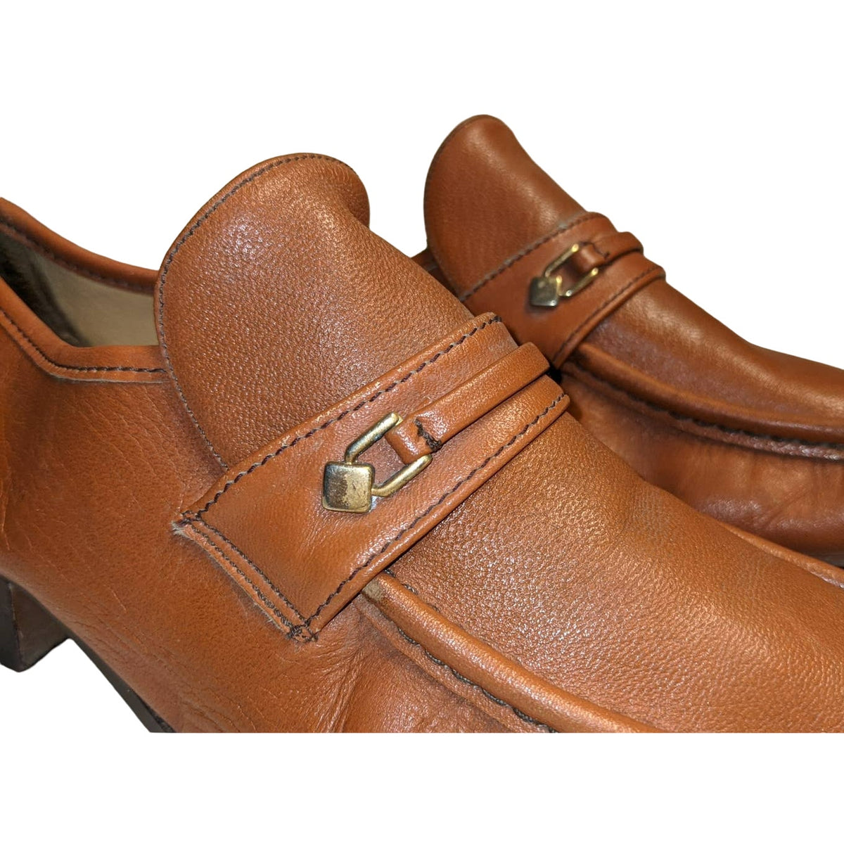 Sears Vintage Men's Loafers Size 9.5 Slip On Italian Leather Cognac 1 Inch Heel