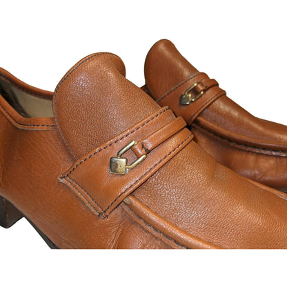 Sears Vintage Men's Loafers Size 9.5 Slip On Italian Leather Cognac 1 Inch Heel