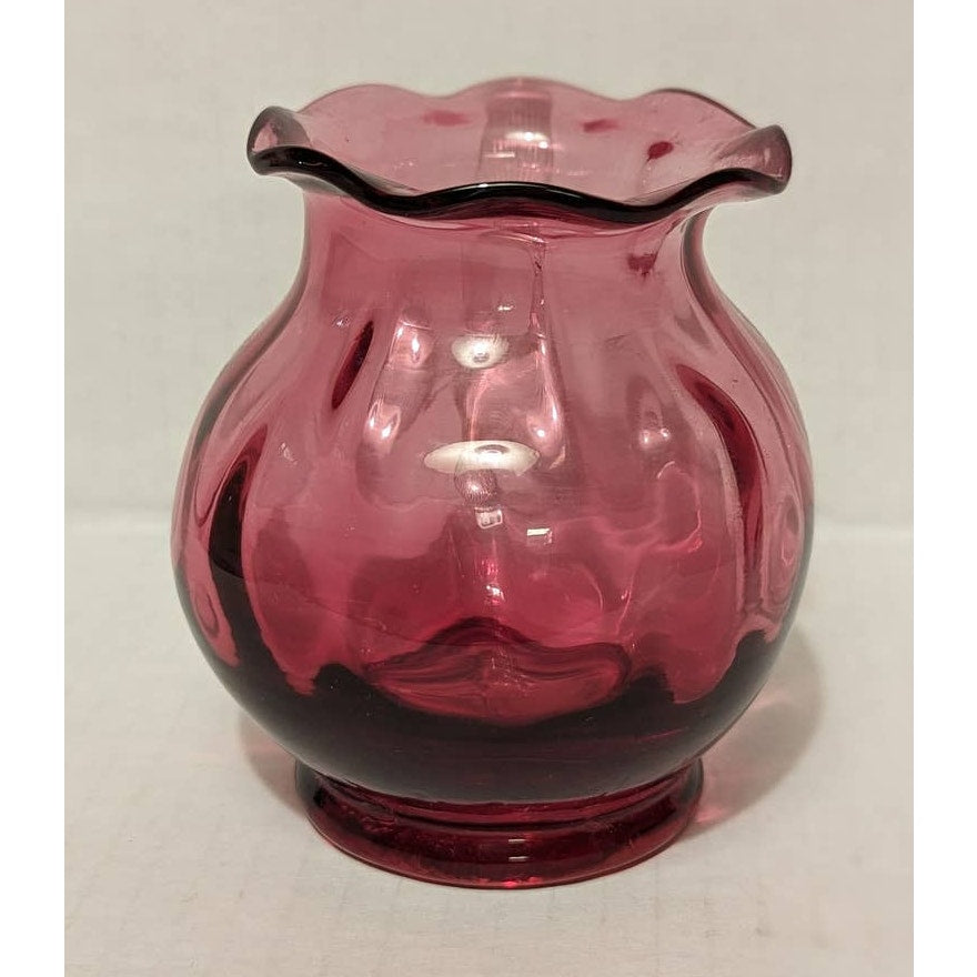 Vintage Pilgrim Cranberry Round Globe Miniature Vase Pitcher Clear Handle Pink