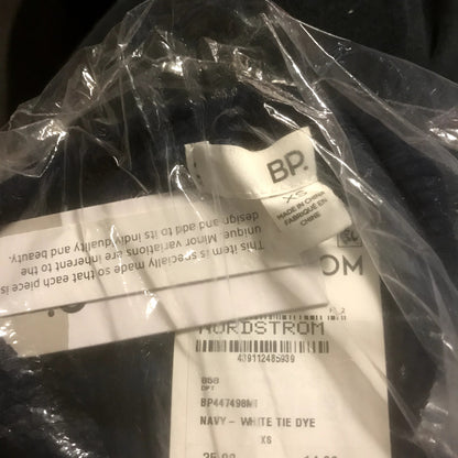 BP. NWT Ribbed White Navy Tie Dye Ribbed Turtleneck Top XS Shirt Layers Travel