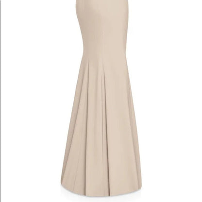 DESSY COLLECTION Size 8 Off-The-Shoulder Criss Cross Back Trumpet Gown In Cameo