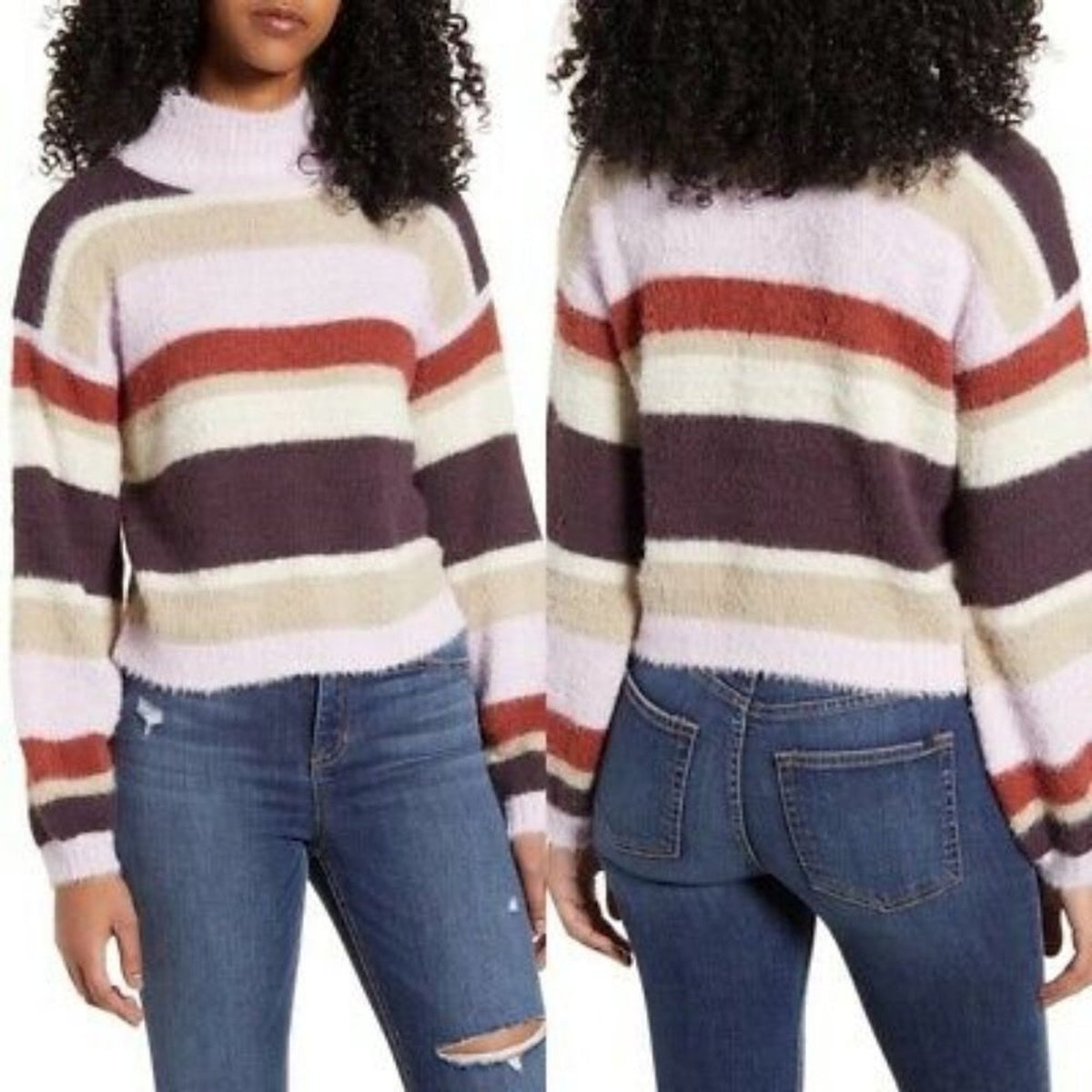 Ten Sixty Sherman Mock Neck Sweater Stripes X-Large Lavender Combo Cozy NEW