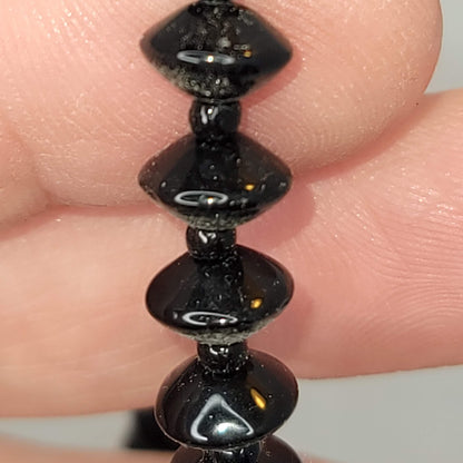 Vintage Necklace black obsidian 8" beaded in between discs glass