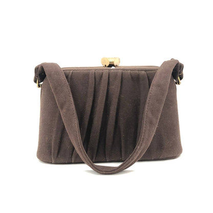 Vintage Brown Ruched with Gold Clasp 1950s Evening Bag Purse