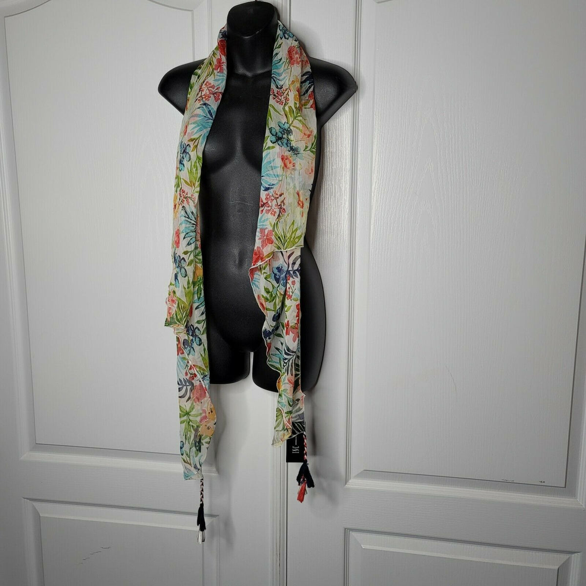 International Concepts Floral Rainforest Tasseled Botanical Crescent Scarf NWT