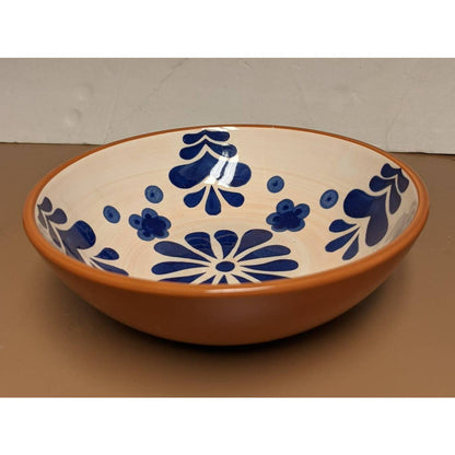 Sedona LOT 2 SALD Handcrafted Glazed Terracotta Blue Floral Bowl Over 7 Inch