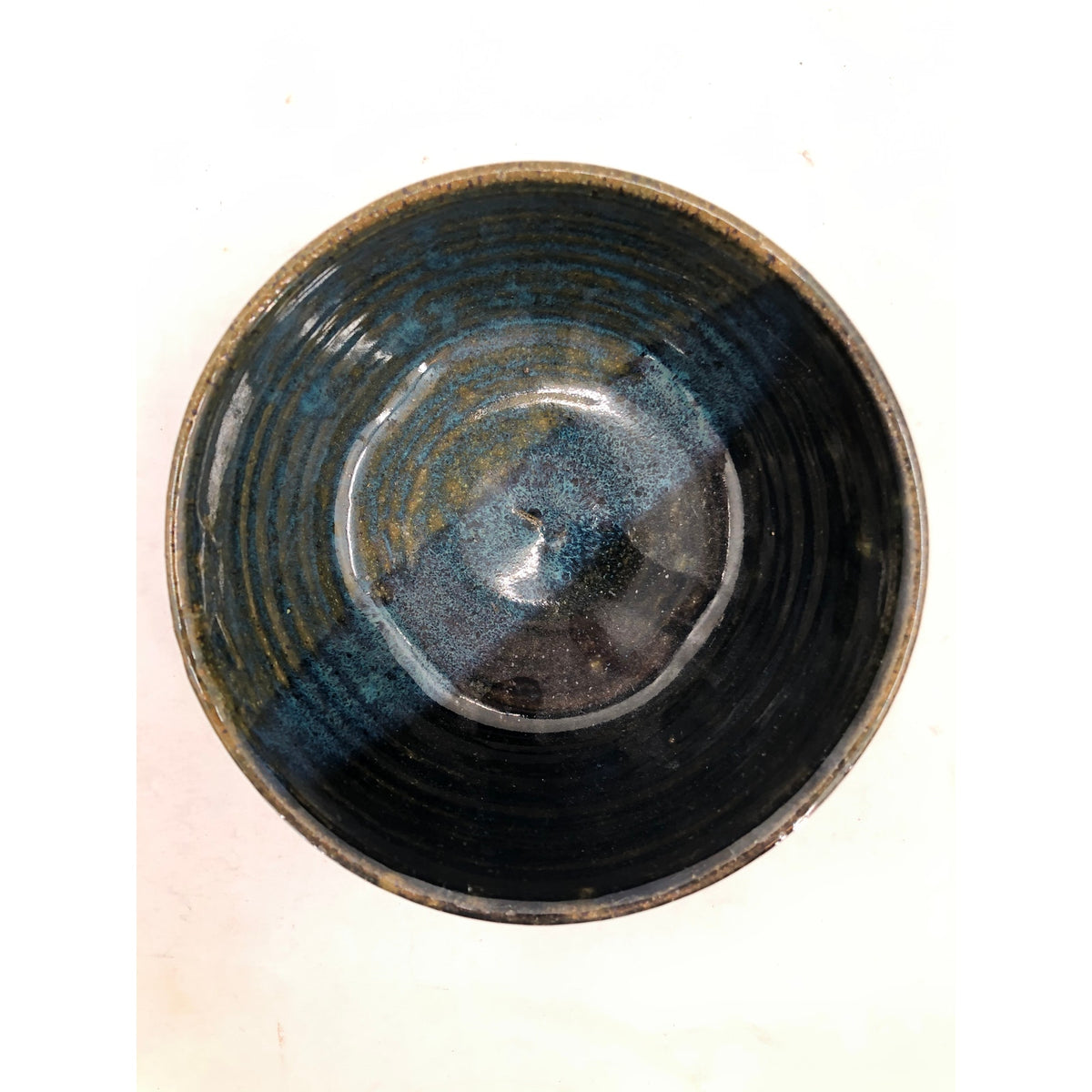 Vintage Blue Green Ceramic Bowl Modern Salt Glazed Earthenware Art Pottery