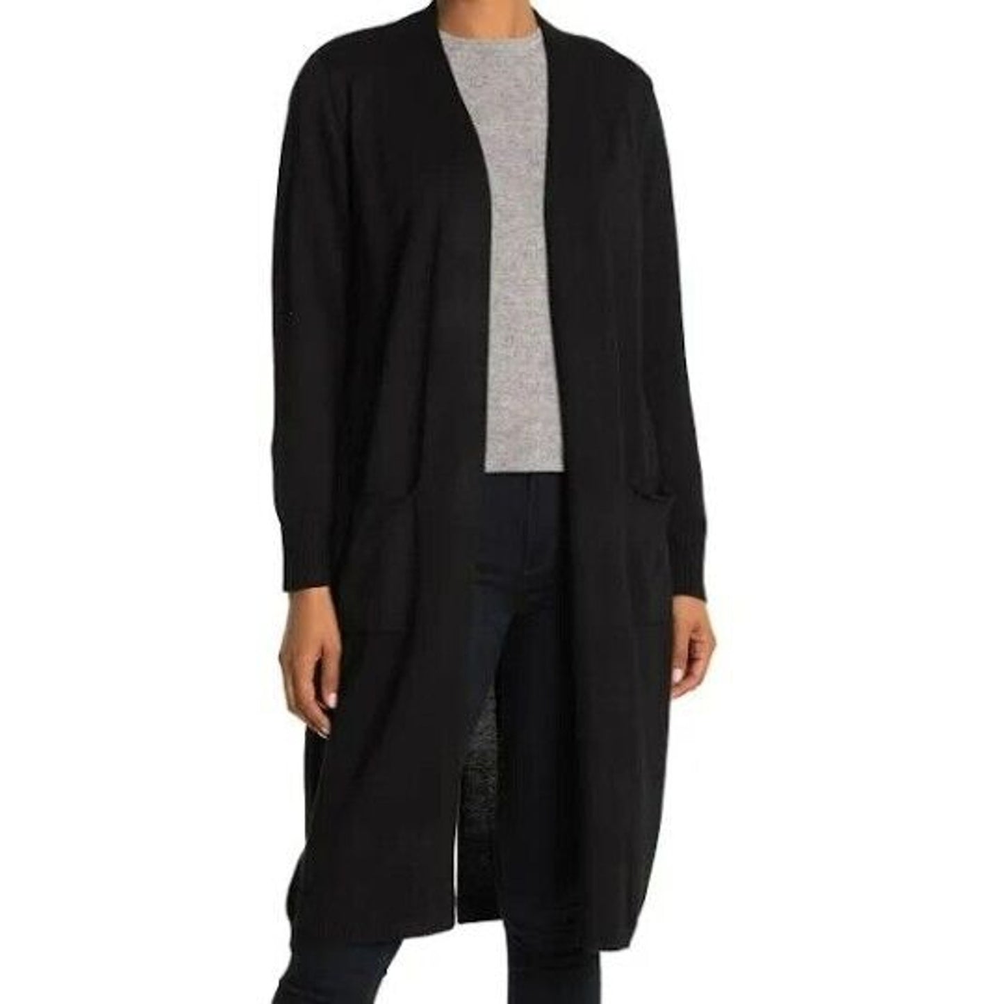 Ceny Open Front Long Cardigan Drop Shoulders Pockets Extra Small/XS Black NWT