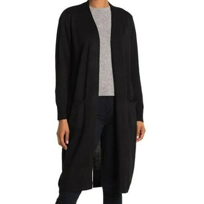 Ceny Open Front Long Cardigan Drop Shoulders Pockets Extra Small/XS Black NWT