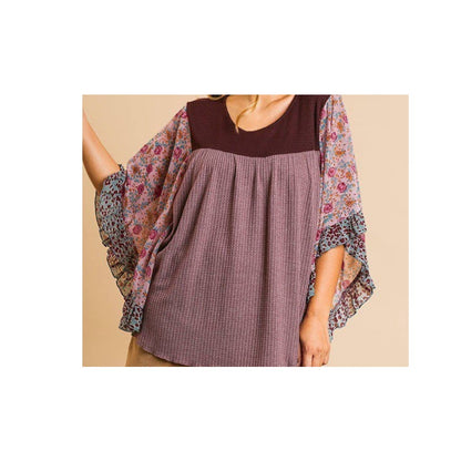 Baea Women's Wine Bordeaux Blouse Top Flutter Sleeve Maroon Size Large NWT