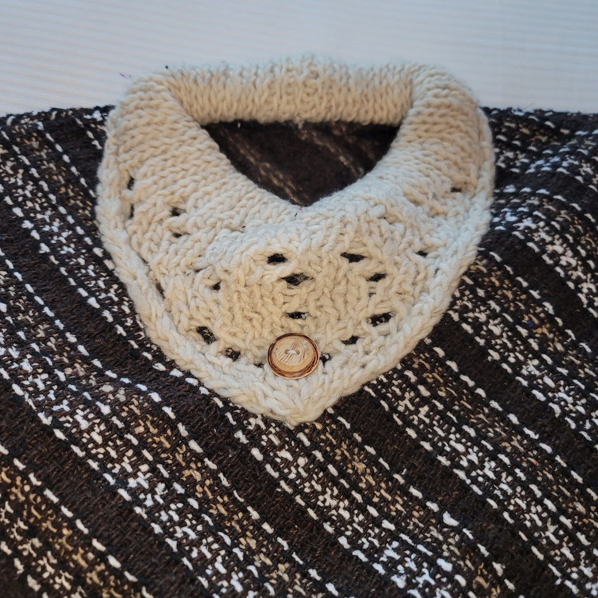 Handmade heavy poncho fringe wood button Winter One Size Multicolor Wool Cotton