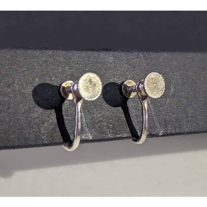 Vintage Green Stone Sprout Silvertone Screw Back Clip On Earrings
